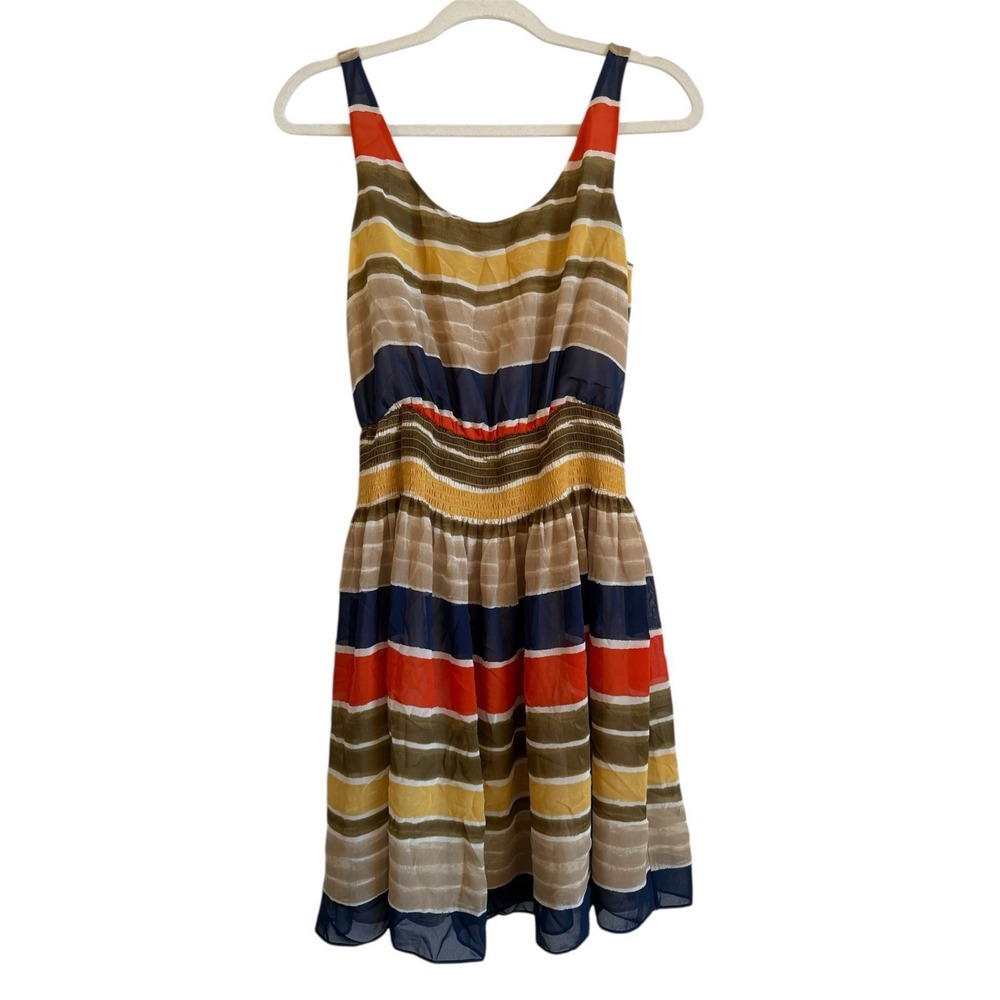 Eliza J Womens Striped Knee Length Dress Smocked Waist Multicolored Lined Size 8